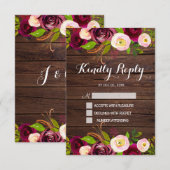 Cartons Réponse Floral de Bourgogne rustique | Mariage en bois de  (Devant / Derrière)