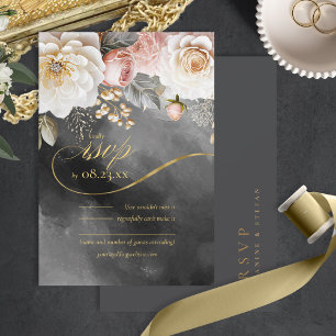 Cartons Réponse Floral Drama Mariage Charcoal ID1022