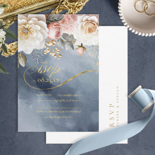 Cartons Réponse Floral Drama Mariage Dusty Blue ID1022