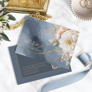 Cartons Réponse Floral Drama Mariage QR Code bleu ID1022