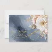 Cartons Réponse Floral Drama Mariage QR Code bleu ID1022 (Devant)