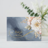 Cartons Réponse Floral Drama Mariage QR Code bleu ID1022 (Debout devant)