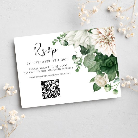 Cartons Réponse Floral Emerald vert QR Code Mariage