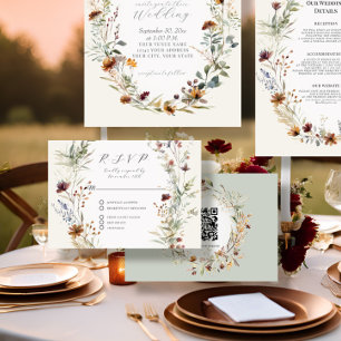 Cartons Réponse Floral Fall BOHO Fleur sauvage Ivory QR code Maria