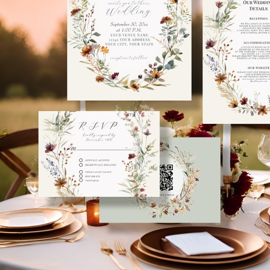 Cartons Réponse Floral Fall BOHO Fleur sauvage Ivory QR code Maria