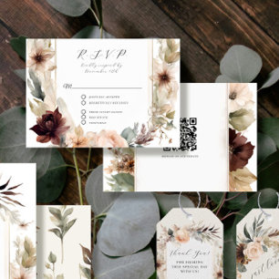 Cartons Réponse Floral Fall Muet Rose Peony Peach Code QR Mariage