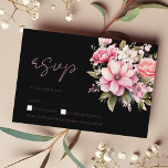 Cartons Réponse Floral Fleurs roses noires foncé Mariage esthétiqu<br><div class="desc">Fleurs roses florales Noir foncé Mariage esthétique noir Cartes RSVP - Esthétique foncée avec une touche de romance. Faites une déclaration audacieuse avec nos cartes RSVP de mariage de saumons modernes avec un mélange captivant de fleurs roses sur un fond noir saisissant. L'esthétique sombre de ces cartes RSVP ajoute une...</div>