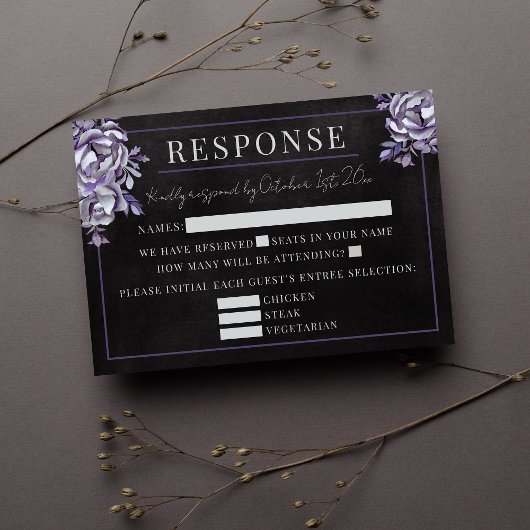 Cartons Réponse Floral foncé noir gothique violet Mariage d'Hallow