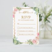 Cartons Réponse Floral Gold Frame mariage musulman islamique (Debout devant)