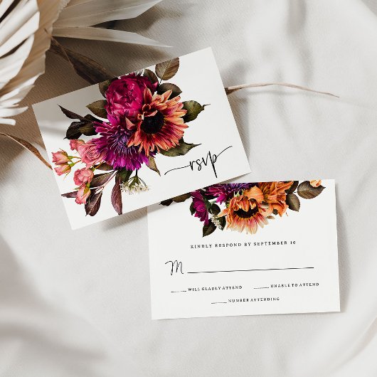 Cartons Réponse Floral gras | Mariage dramatique et élégant