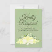 Cartons Réponse Floral Jaune sur Sage Vert Kindly Répondre Mariage (Devant)
