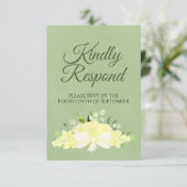 Cartons Réponse Floral Jaune sur Sage Vert Kindly Répondre Mariage (Debout devant)