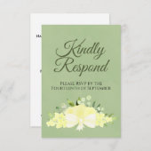 Cartons Réponse Floral Jaune sur Sage Vert Kindly Répondre Mariage (Devant / Derrière)