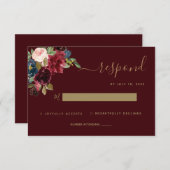 Cartons Réponse Floral Moody Ruby Red Jewel Mariage (Devant / Derrière)