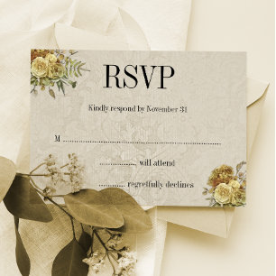 Cartons Réponse Floral or et crème Damask Boho Mariage