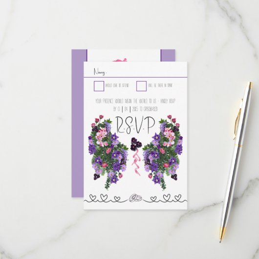 Cartons Réponse Floral rose et violet (Devant/Arrière en situation)