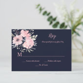 Cartons Réponse Floral rose pâle - Marine - Mariage | (Debout devant)