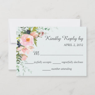 Cartons Réponse Floral rose pâle sur Mariage bleu clair