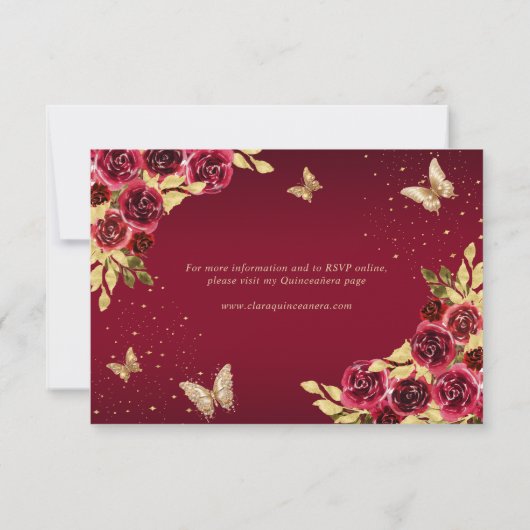 Cartons Réponse Floral Rouge or Tiara Butterfly Quinceañera (Dos)