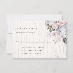 Cartons Réponse Floral Rustique Hydrangea Mariage en bois blanc
