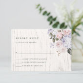 Cartons Réponse Floral Rustique Hydrangea | Mariage en bois blanc (Debout devant)