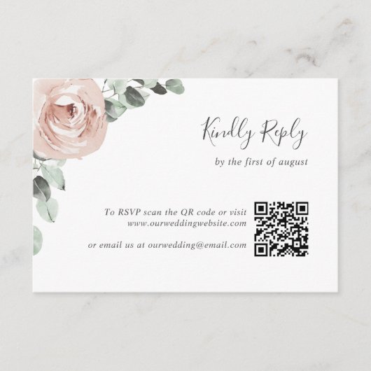 Cartons Réponse Floral Sage Greenery Dusty Rose QR Code Mariage (Devant)
