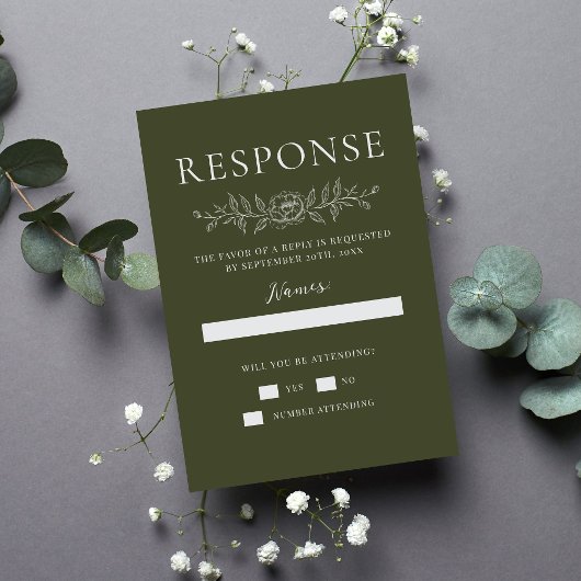 Cartons Réponse Floral Simplicity 1 Modern Green Minimal Wedding