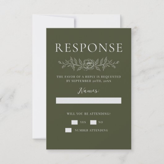 Cartons Réponse Floral Simplicity 1 Modern Green Minimal Wedding (Devant)