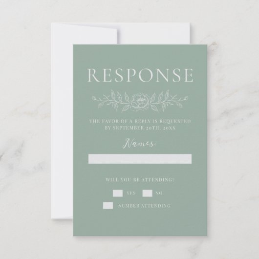 Cartons Réponse Floral Simplicity 1 Modern Green Minimal Wedding (Devant)