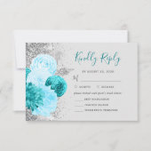 Cartons Réponse Floral Turquoise Gris Argent Mariage de choix de r (Devant)