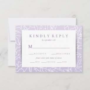 Cartons Réponse Floral violet minimaliste Mariage choix de repas R