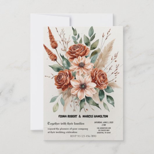 Cartons Réponse Florales en terre cuite Mariage Boho rustique (Devant)