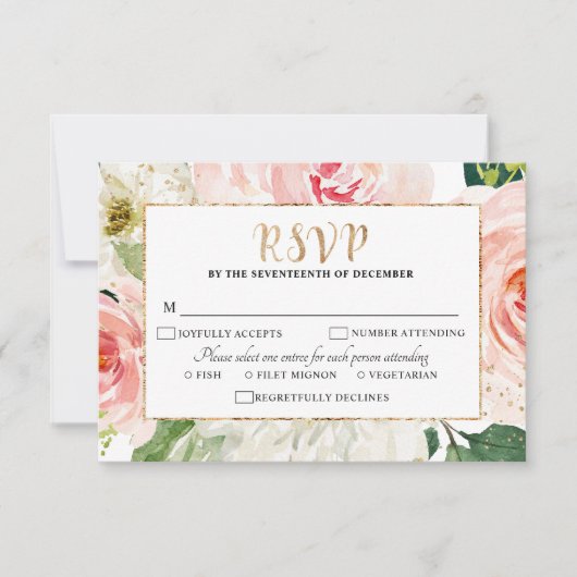 Cartons Réponse Florales rose pâle Mariage botanique moderne (Devant)