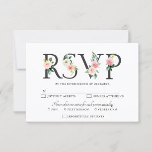 Cartons Réponse Florales rose pâle Mariage botanique moderne