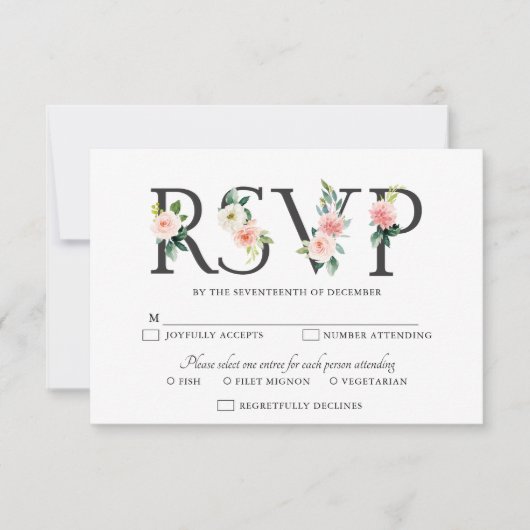 Cartons Réponse Florales rose pâle Mariage botanique moderne (Devant)