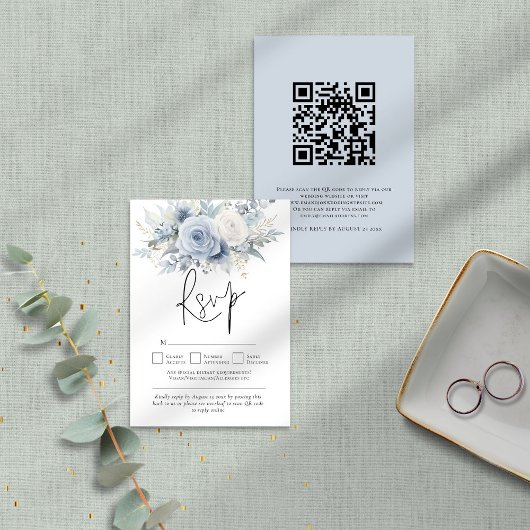 Cartons Réponse Floraux bleu-Dusty moderne Mariage de code QR