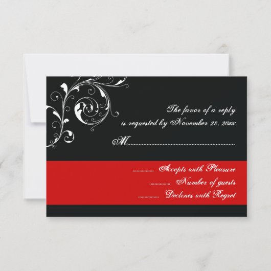 Cartons Réponse Flore feuille de défilement noir, mariage rouge RS (Dos)