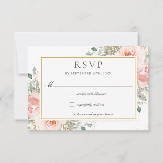 Cartons Réponse Flore rose doux vert or Mariage RSV (Devant)