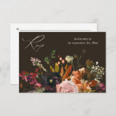 Cartons Réponse Flore rustique en or, violet et rose avec le repas (Devant / Derrière)