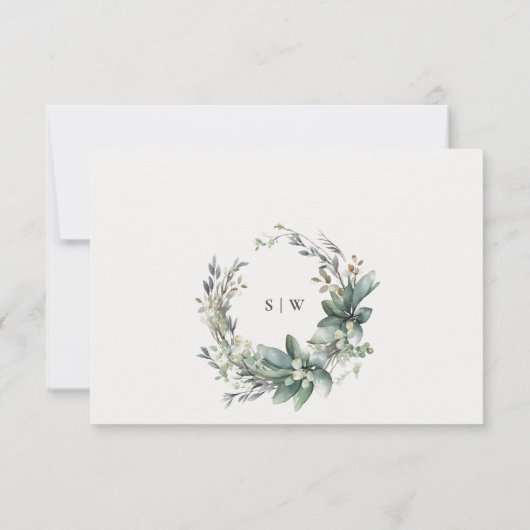Cartons Réponse Foliage vert rustique Wreath Réception de mariage (Dos)