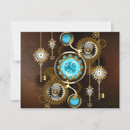 Cartons Réponse Fond rouillé Steampunk avec verres turquoise (Devant)