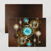 Cartons Réponse Fond rouillé Steampunk avec verres turquoise (Devant / Derrière)