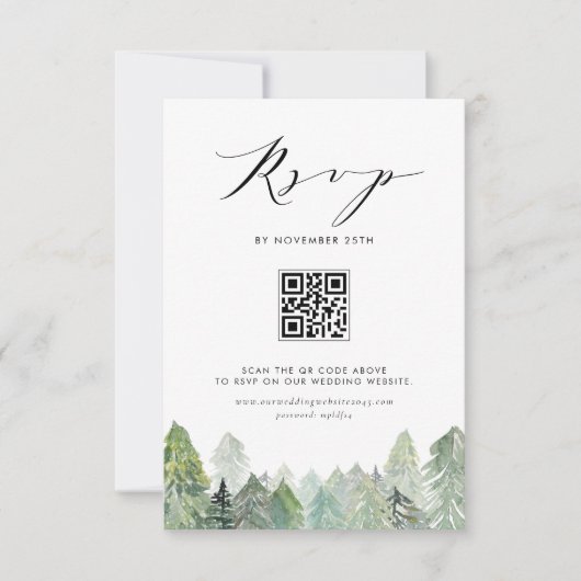 Cartons Réponse Forêt À feuillage persistant neige Code QR Mariage (Devant)