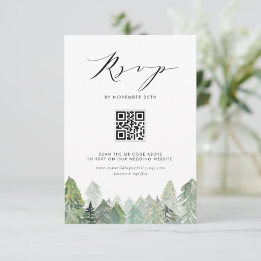 Cartons Réponse Forêt À feuillage persistant neige Code QR Mariage (Debout devant)