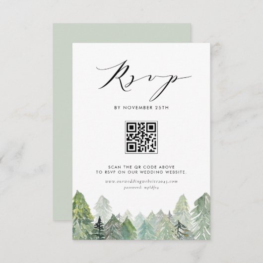 Cartons Réponse Forêt À feuillage persistant neige Code QR Mariage (Devant / Derrière)