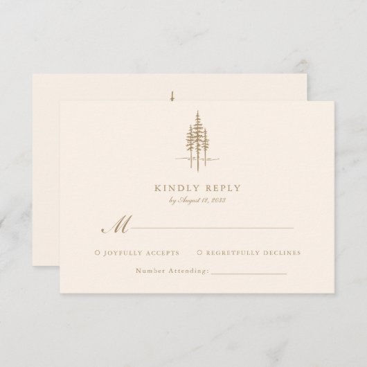 Cartons Réponse Forêt d'or moderne Mariage rustique (Devant / Derrière)