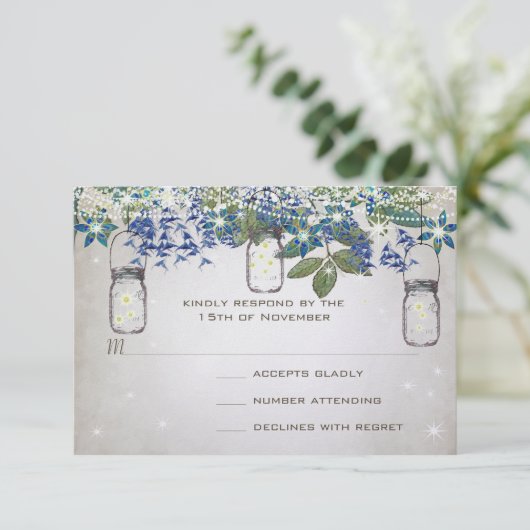 Cartons Réponse Forêt enchantée Mason Jar Bleu Argent vert (Debout devant)