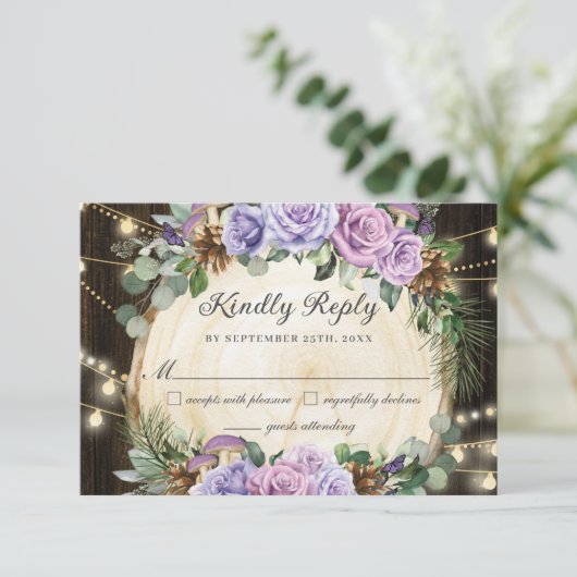 Cartons Réponse Forêt Enchantée Rustique violet Floral Quinceañera (Debout devant)