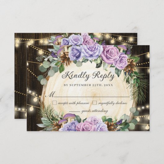 Cartons Réponse Forêt Enchantée Rustique violet Floral Quinceañera (Devant / Derrière)