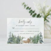 Cartons Réponse Forêt rustique Cabine Pine Trees Mariage d'hiver (Debout devant)